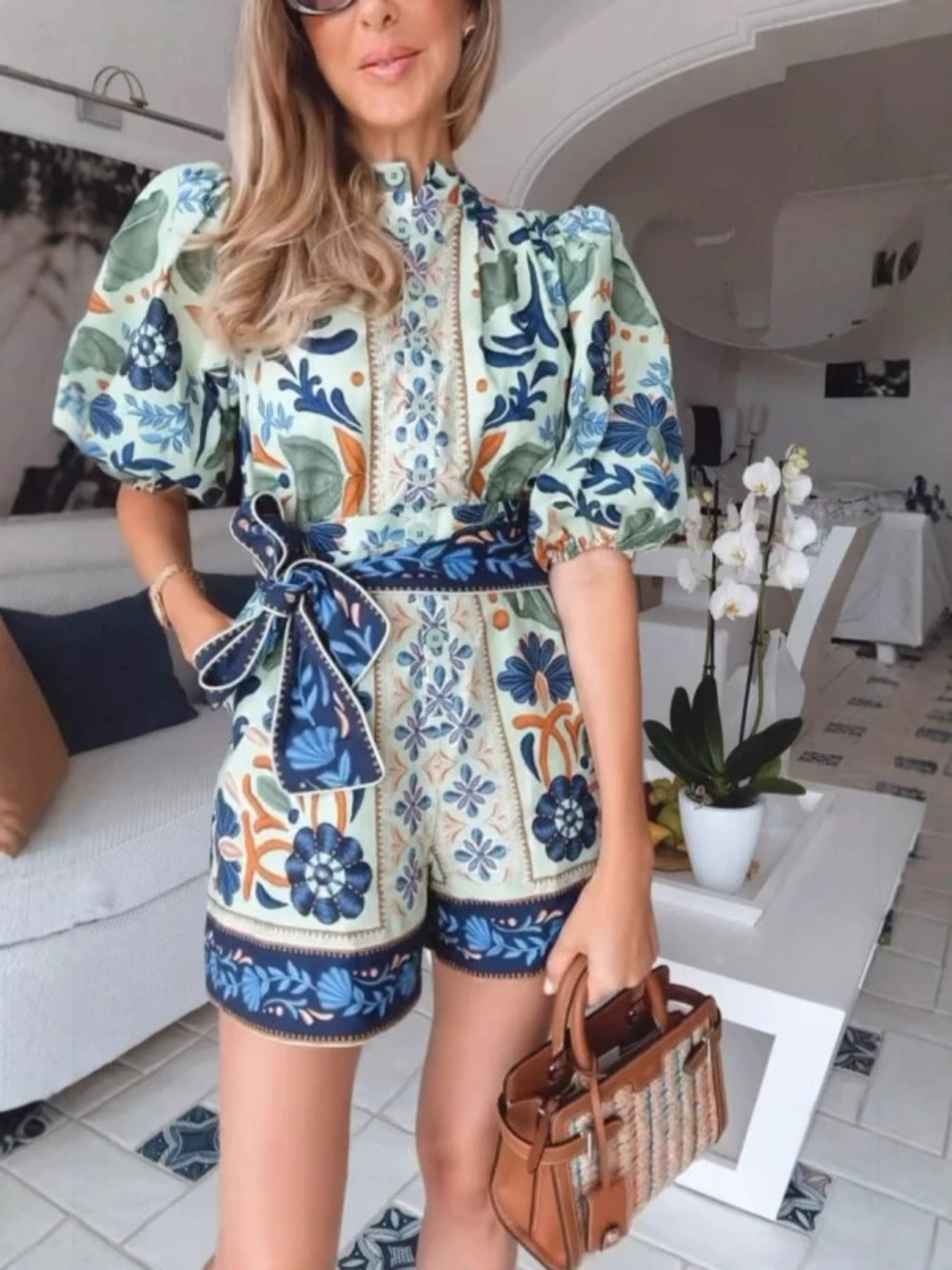 ZARA Spring Summer Boho Print Tie Jumpsuit for Women
